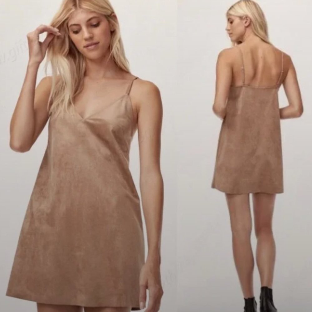 Aritzia Wilfred Free Vivienne Dress Mini Suede Camel, Size M